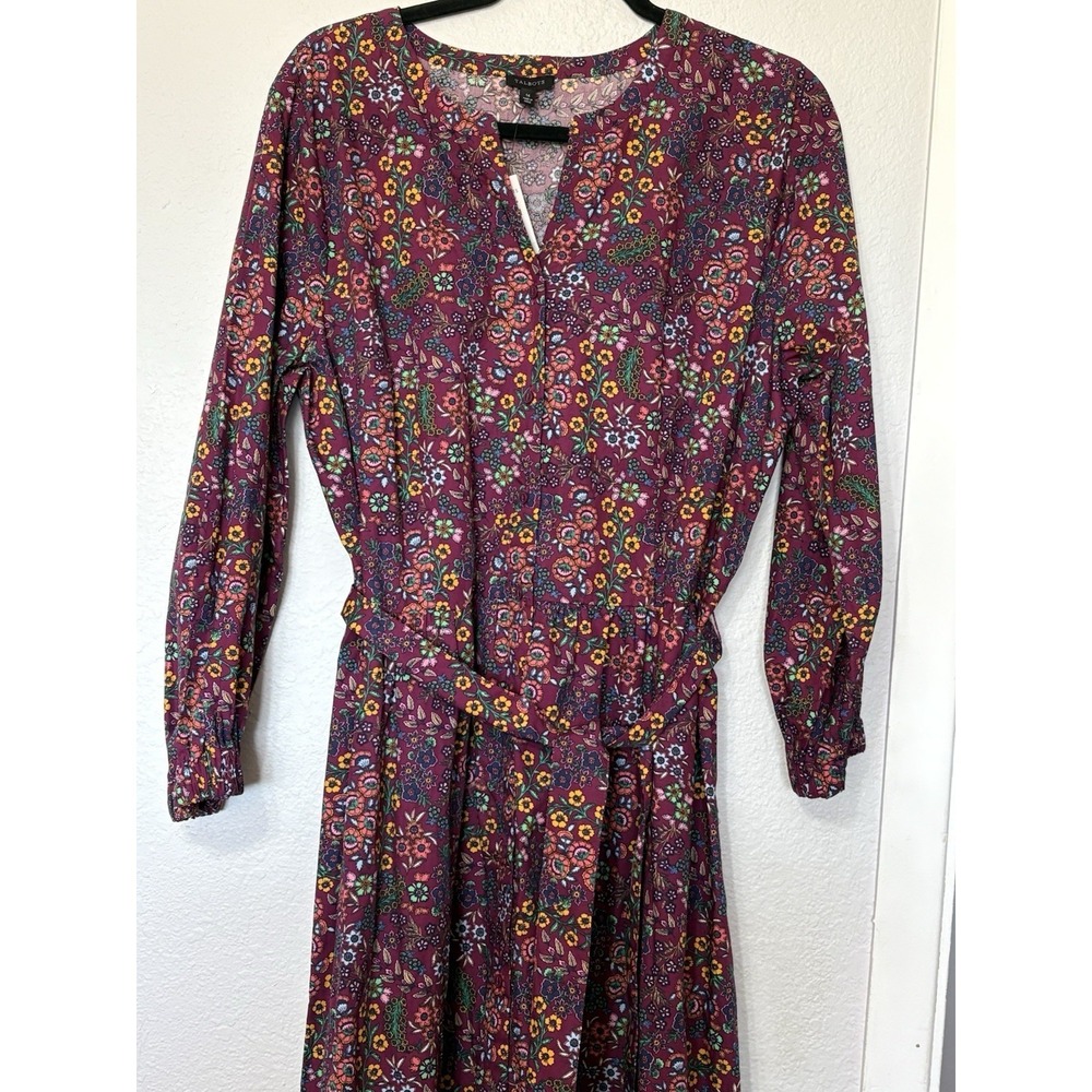 NWT Talbots Maxi Dress Belted Cotton XL 16 Floral Long Puff Sleeve Boho Prairie